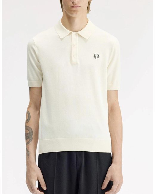 Fred Perry White Cotton Knitted Polo Shirt for men