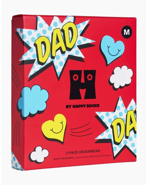 Happy Socks Blue 2-Pack Super Dad Boxer Trunks Gift Box for men