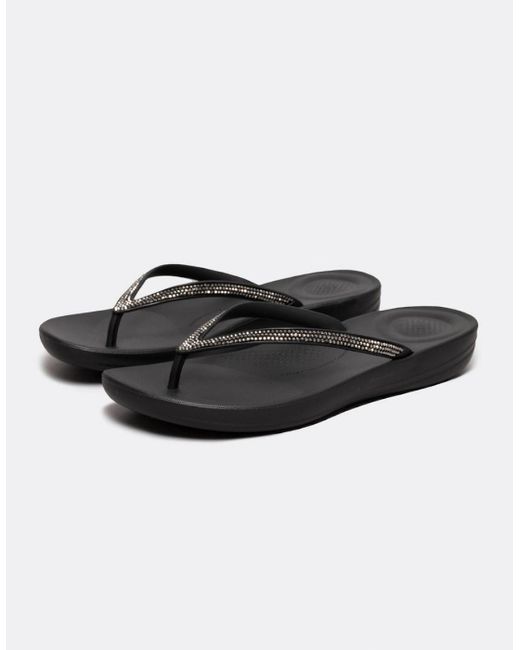 Fitflop Black Iqushion Sparkle Flip-Flop