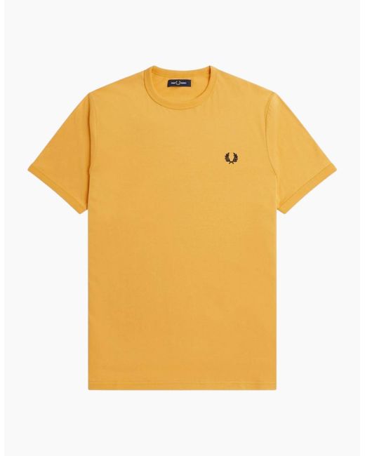 Fred Perry Yellow T Shirt Ringer Crew Neck Short Sleeve Summer Tee for men