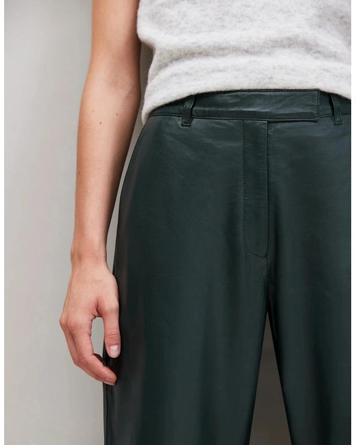 Ro&zo Green Petite Dark- Leather Wide-Leg Trousers