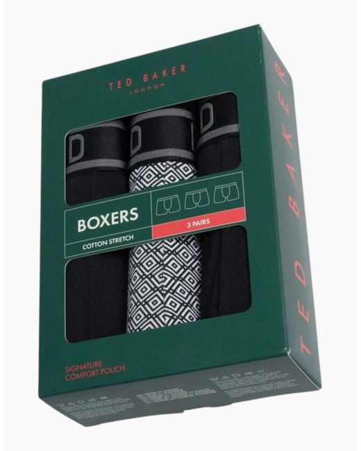 Ted Baker Black 3-Pack Geo Print Boxer Briefs for men