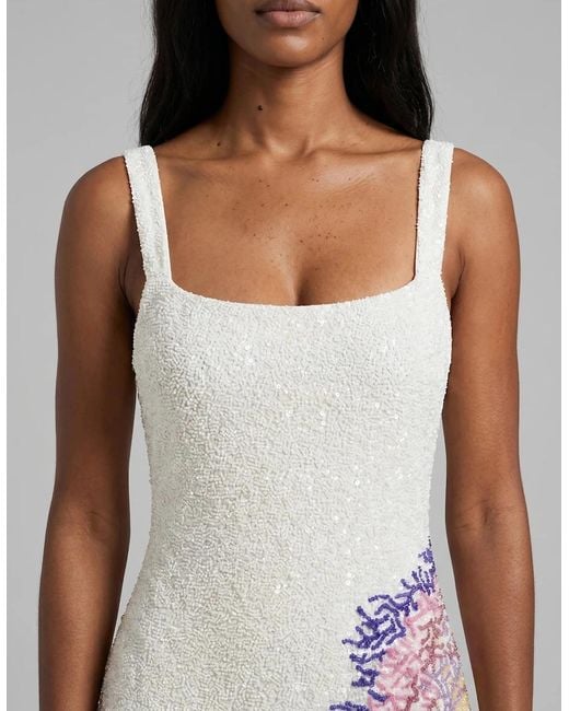 Oceanus White Adeline Coral Hand Beaded Mini Dress