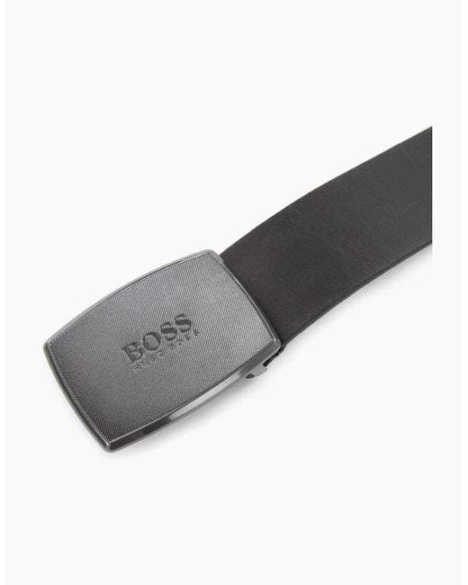 Boss Gray Jensy Structured Plaque Buckle Belt Dark for men