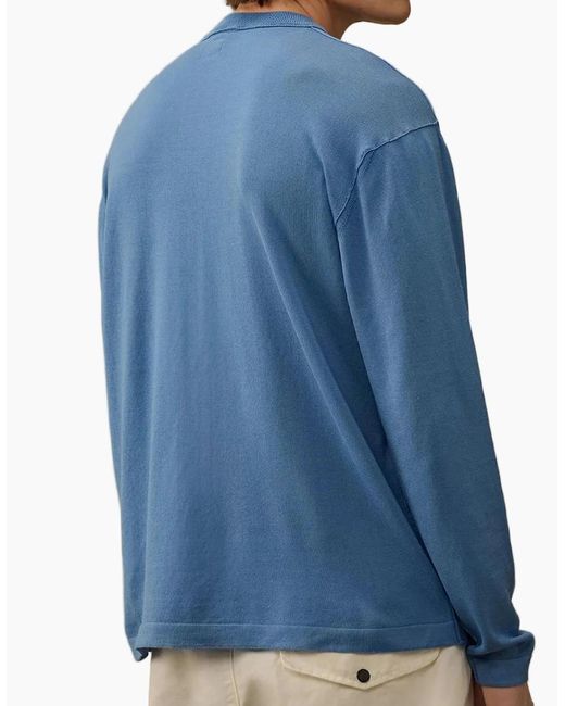 C P Company Blue Lisle Thread Crewneck Logo Knit for men