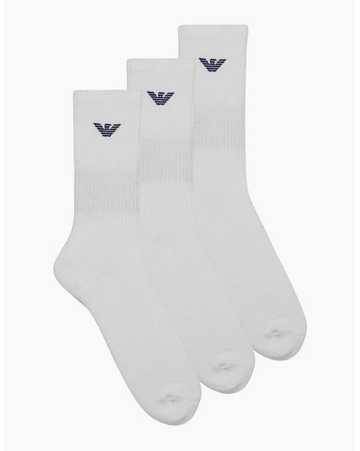 Emporio Armani White Cotton 3-Pack Eagle Logo Socks for men