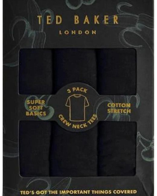 Ted Baker Black Cotton Stretch 3-Pack Crew-Neck T-Shirts for men