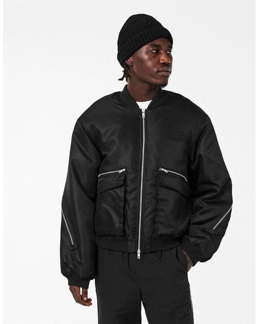 Represent Black Contemporary Structured Bomber Jacket for men