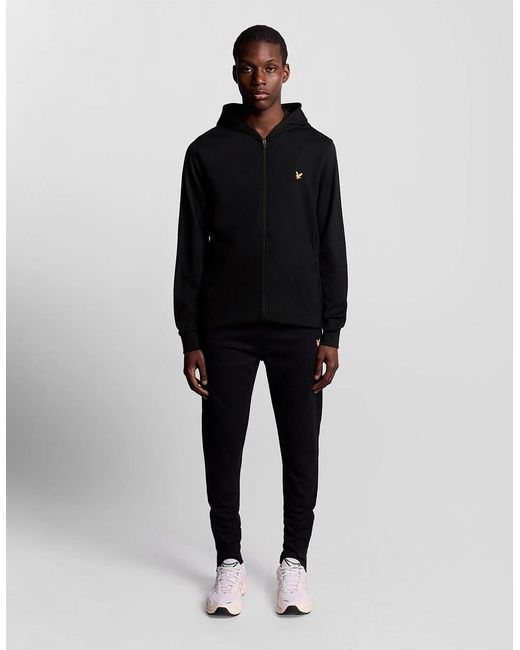Lyle & Scott Black Solid Patterned Hooded Ribbed Cuff Full Zipper Jacket for men