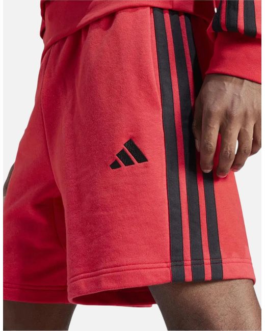 Adidas Red Essential 3 Stripes French Terry Shorts Summer Casual Beach Bermuda for men
