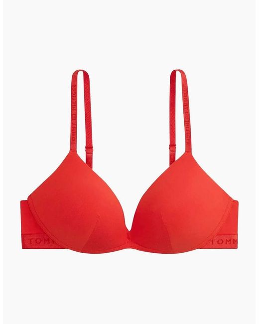 Tommy Hilfiger Red Repeat Logo Wireless Push-Up Bra, Fireworks