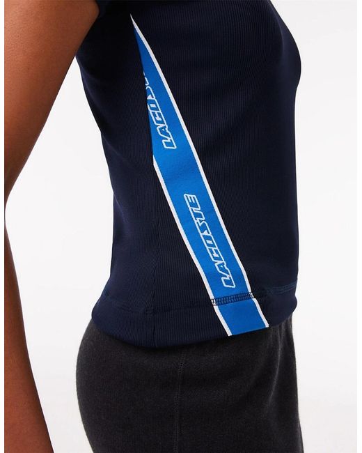 Lacoste Blue Ribbed Collar Zip Neck Short Sleeve Polo Shirt