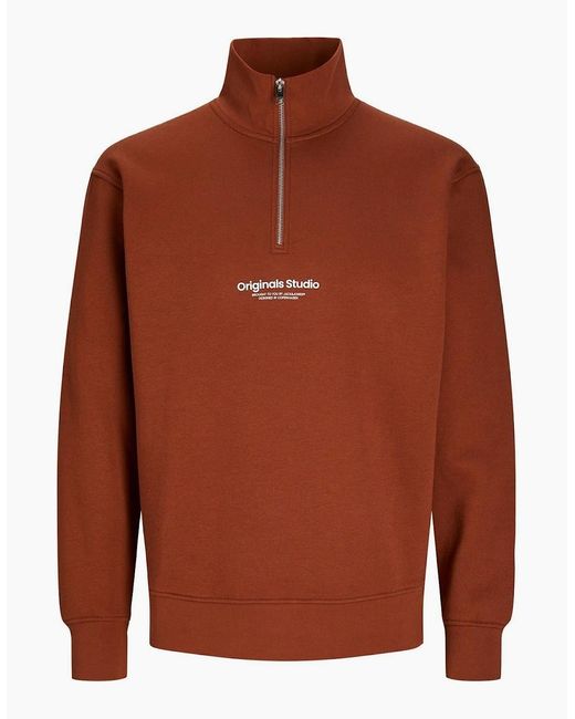 Jack & Jones Brown Zip Neck Long Sleeve Sweatshirt for men