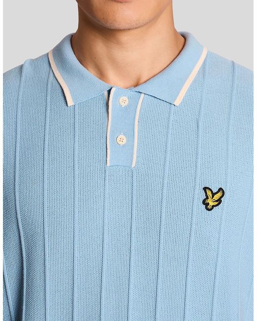 Lyle & Scott Blue Tipped Pique Knitted Polo Shirt for men