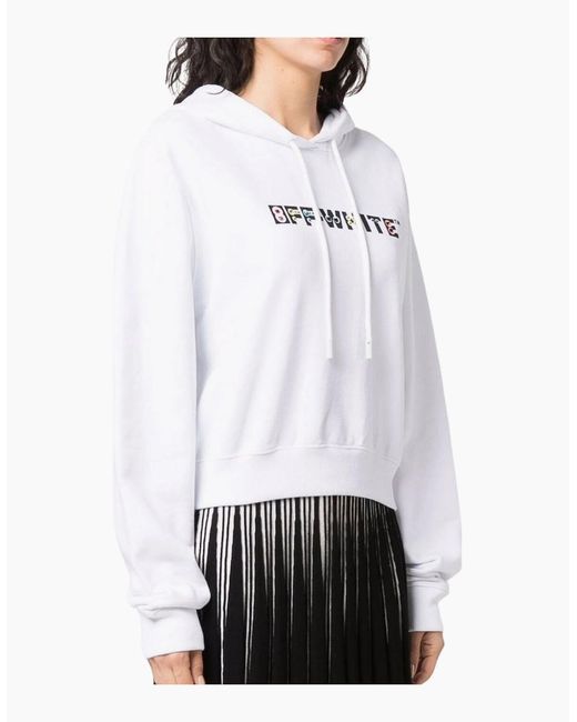 Off-White c/o Virgil Abloh White Geometric Logo Cropped Hoodie