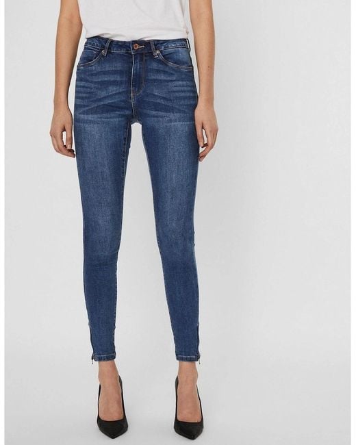 Vero Moda Blue Tilde Midrise Slim Ankle Zipped Skinny Jeans