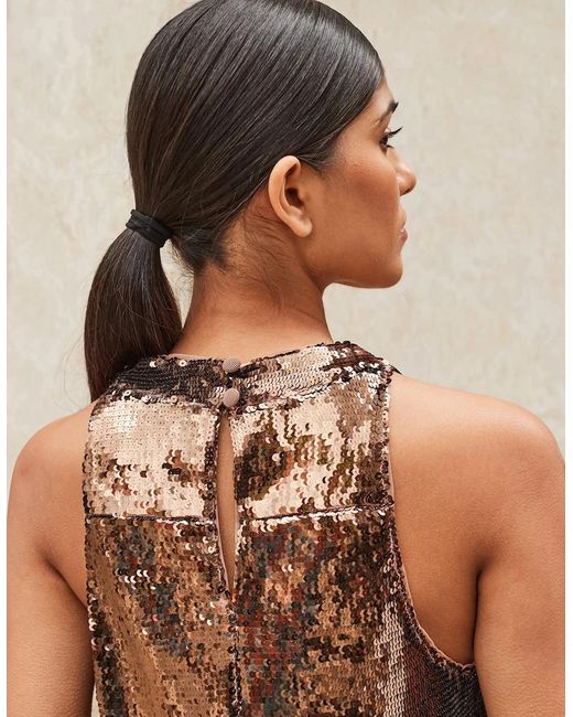 Ro&zo Brown Sequin Halter Neck Top