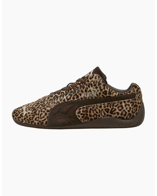 PUMA Brown Ladies Speedcat Leopard Print Flat Trainers
