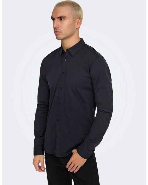 ONLY Blue Regular Fit Long Sleeve Shirt for men