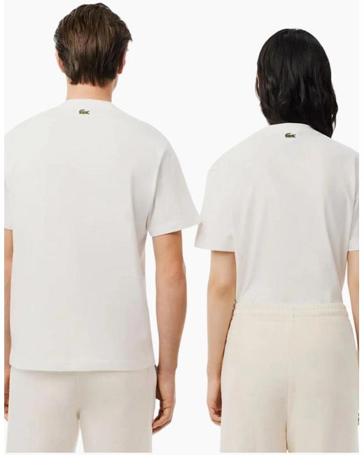 Lacoste White T Shirts Th2739 Signature Print Classic Fit Crew Neck Summer Tee for men