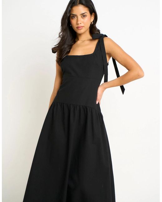 Gini London Black Viscose And Linen Blend Drop Waist Midi Dress