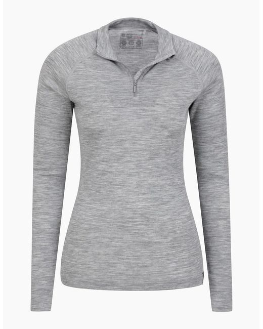 Mountain Warehouse Gray Ladies Merino Wool Zip Neck Thermal Top