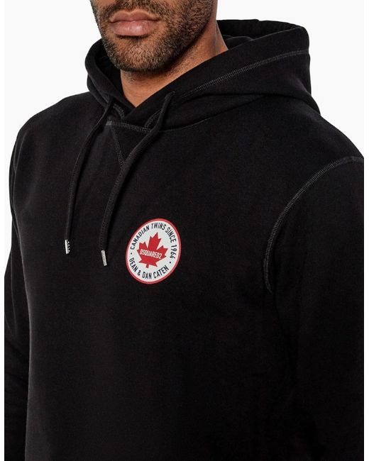 DSquared² Black Maple Leaf Patch Logo Cool Fit Hoodie for men