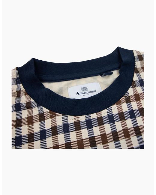 Aquascutum Blue Active Club Check T Shirt Trim for men