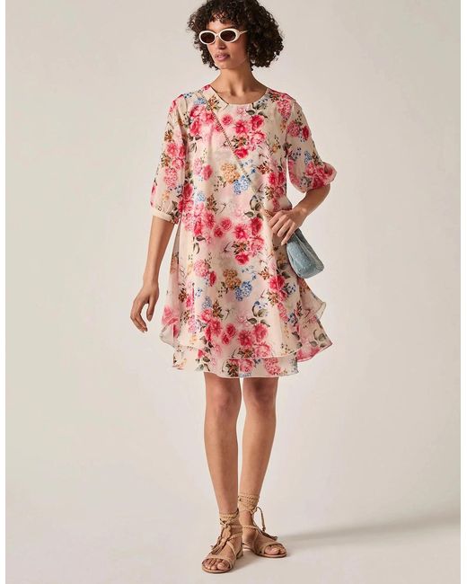 James Lakeland Red Flower Print Wave Hem Dress