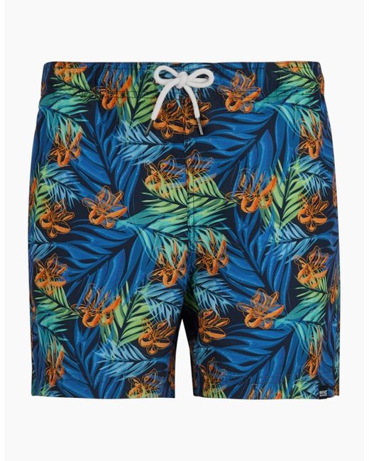 Regatta Blue Loras Tropical Leaves Swim Shorts for men