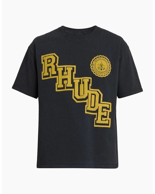 Rhude Black Collegiate Crest T-Shirt for men