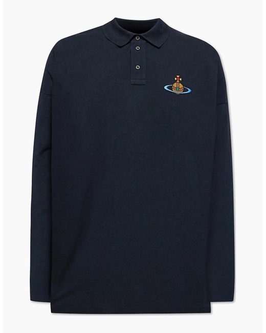 Vivienne Westwood Blue Long Sleeve Oversized Piqué Polo Shirt for men