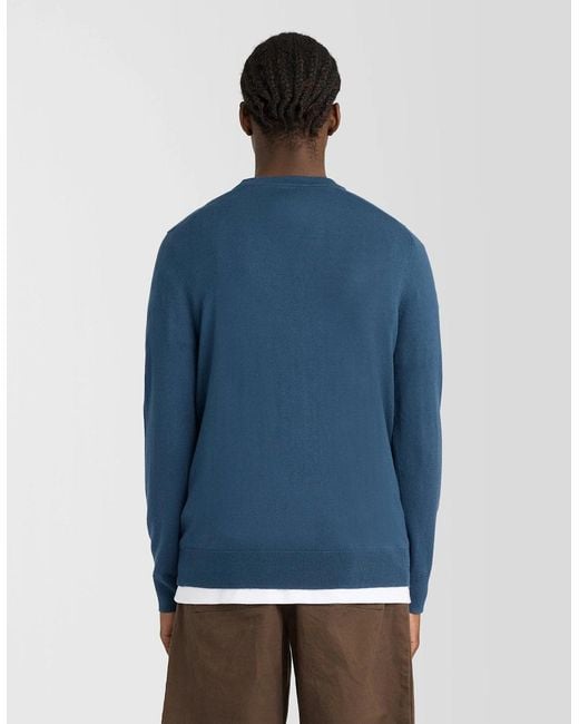 Lyle & Scott Blue Cotton Merino Crew Neck Jumper for men