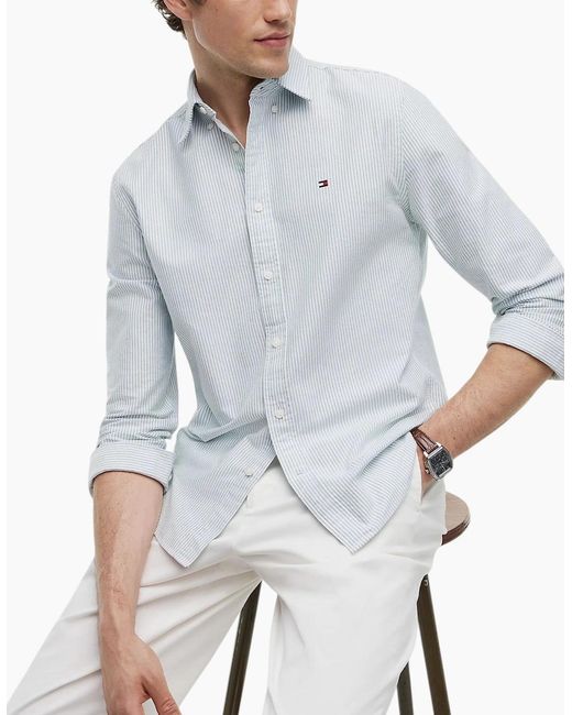Tommy Hilfiger Gray Oxford Shirts Th Flex Slim Fit Top for men