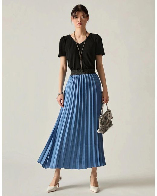 James Lakeland Blue Pleated Maxi Skirt