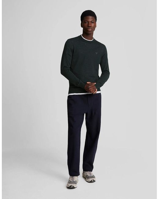 Lyle & Scott Green Merino Wool Crew Neck Jumper for men