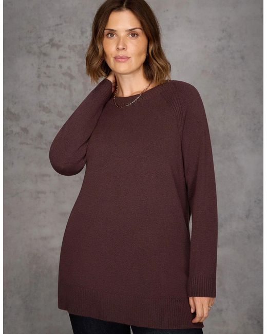 Live Unlimited London Purple Chocolate Crew Neck Longline Knit Jumper