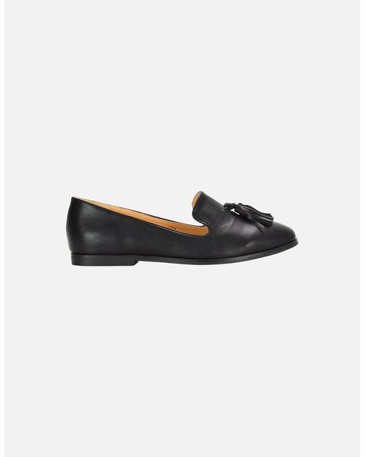 XY London Black Ladies Betsy Tassel Pointed Flat Loafers