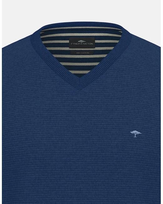 Fynch-Hatton Blue Fine Knit Air Cotton V-Neck Sweater Midnight for men