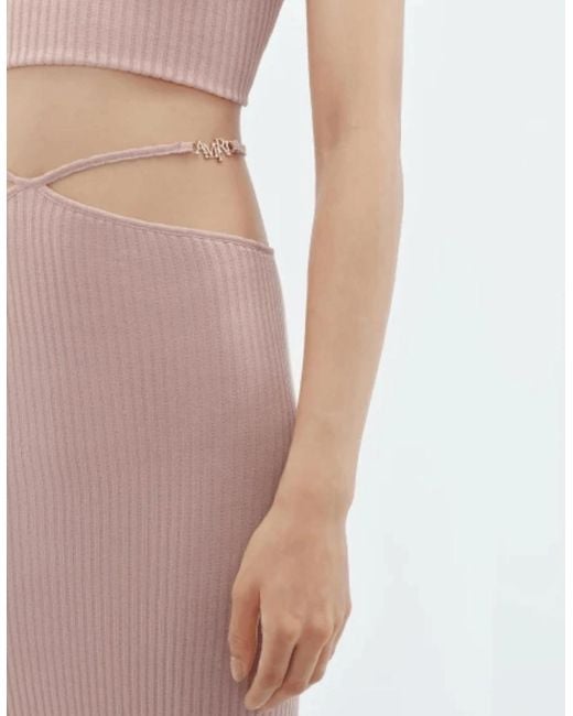Amiri Pink Ribbed Staggered Midi Skirt