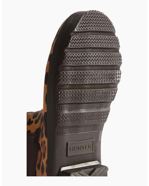 Hunter Brown Original Chelsea Leopard Print Boot Rubber Leopard Print/Chocolate Wellington Boots