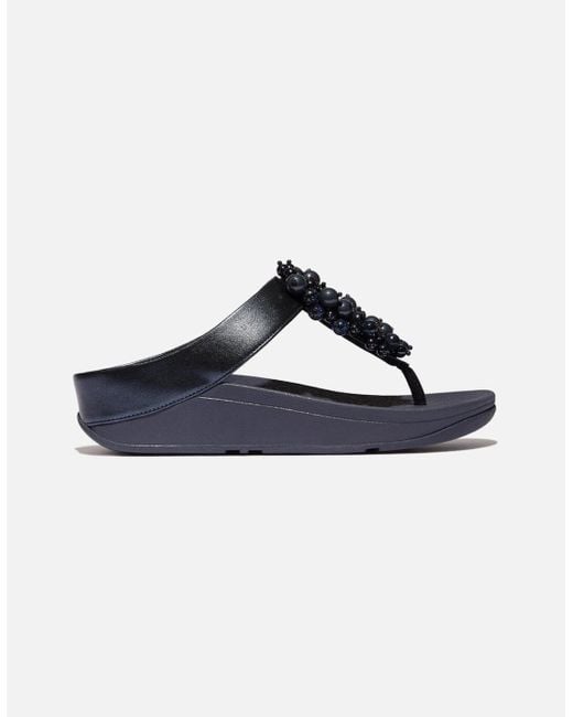 Fitflop Blue Fino Bauble-Bead Toe Post Sandals Midnight