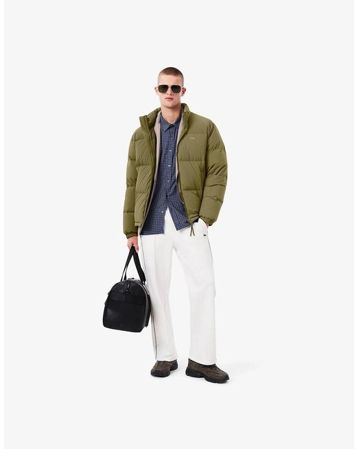 Lacoste Green Solid Patterned Side Pocket Puffer Coat for men