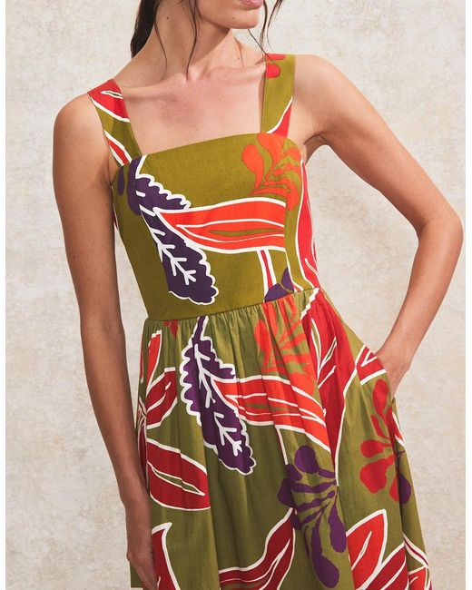 Ro&zo Green Leaf-Print Cotton Dress