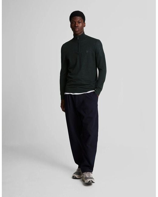 Lyle & Scott Green Merino Wool 1/4 Zip Jumper for men