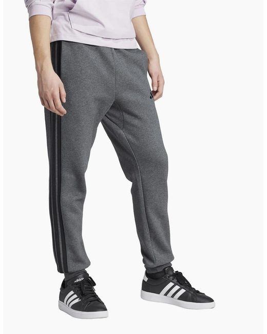 Adidas Gray Fleece Tapered Cuff 3 Stripes Joggers for men