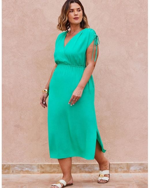 Live Unlimited London Blue Gathered Sleeve Midi Dress