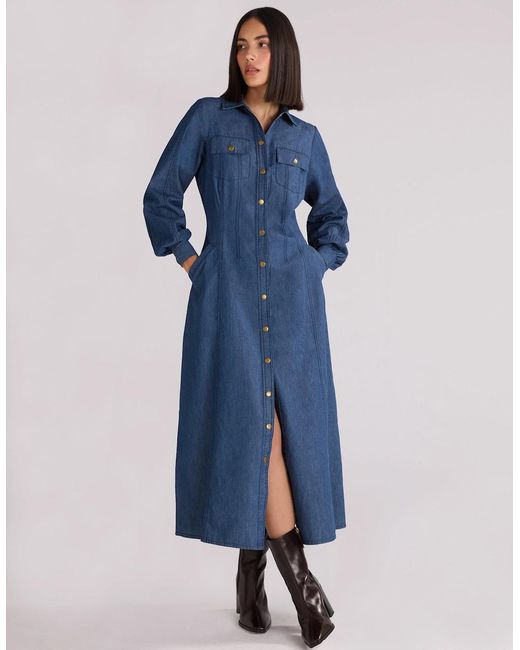 Ro&zo Green Long Sleeve Denim Shirt Dress