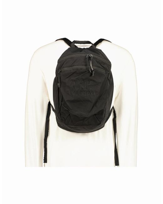 C P Company Black Chrome-R Logo Backpack for men