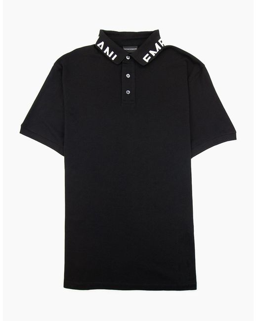 Emporio Armani Black Mercerised Pique Polo for men